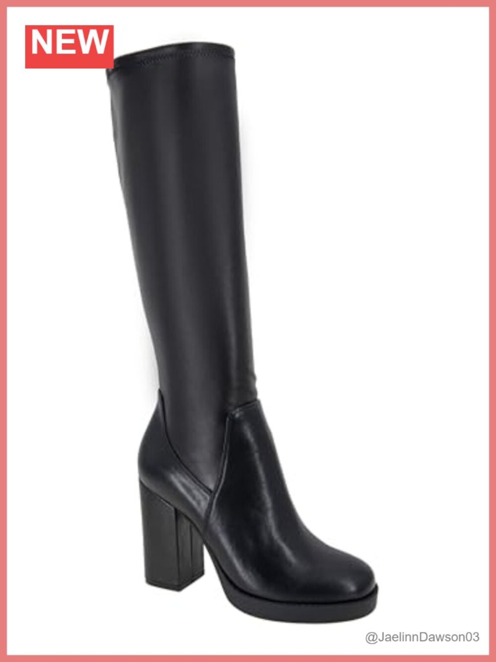 Faux Stretch Leather Knee High Boots Zip Closure Block Heel